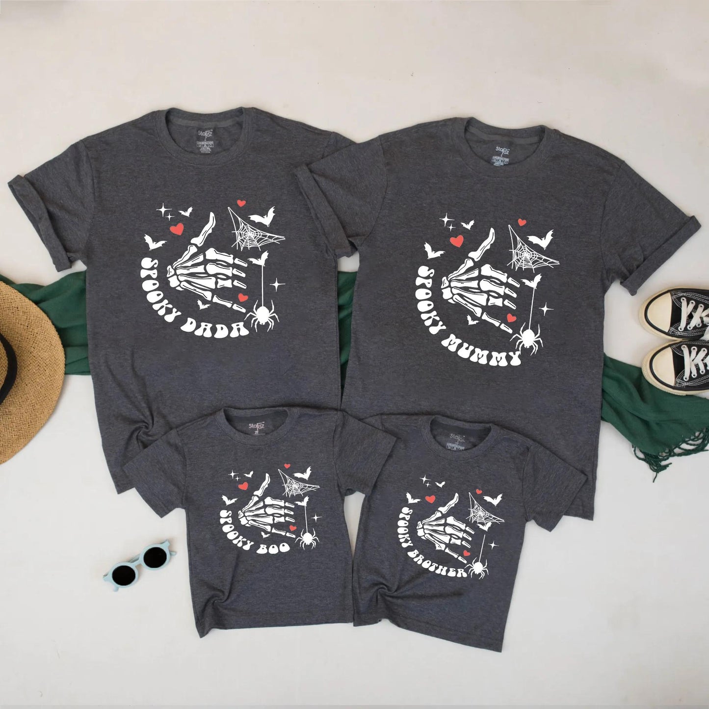 Matching Family Halloween Shirts Spooky Skeleton Hand Bat Spider Retro Tee Set Cute Fall Ghost Outfit for Dad Mom Kids Brother