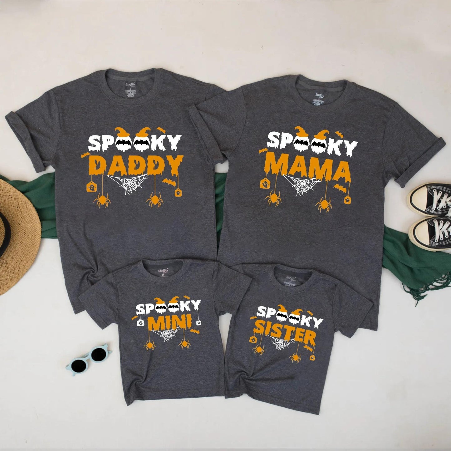 Spooky Family Halloween Shirts - Matching Ghost Bat Tee for Mom Dad Kids - Cute Cartoon Outfit Idea with Witch Pumpkins & Dripping Text - Fall Apparel 138 chars