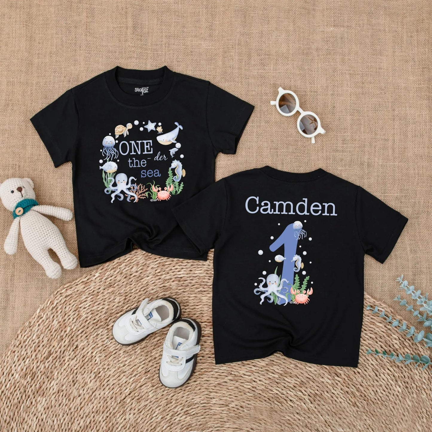 Personalized One the Sea Birthday Romper Ocean Theme First Birthday Bubble Outfit for Boys Girls Under the Sea Party Celebration