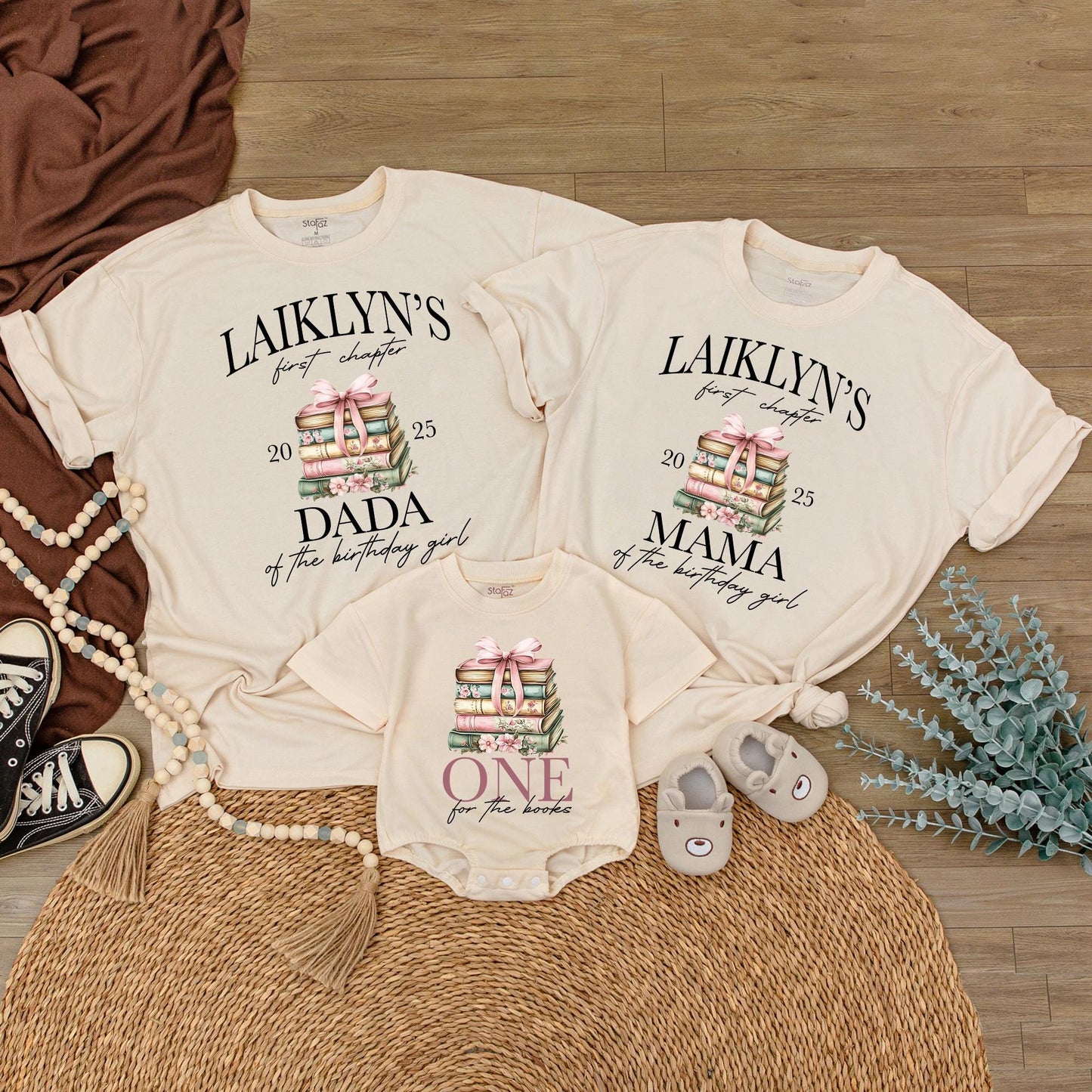 Laiklyn's First Chapter Custom Family Birthday Shirt Storybook Theme Outfit with Floral Accents 20 25 Year