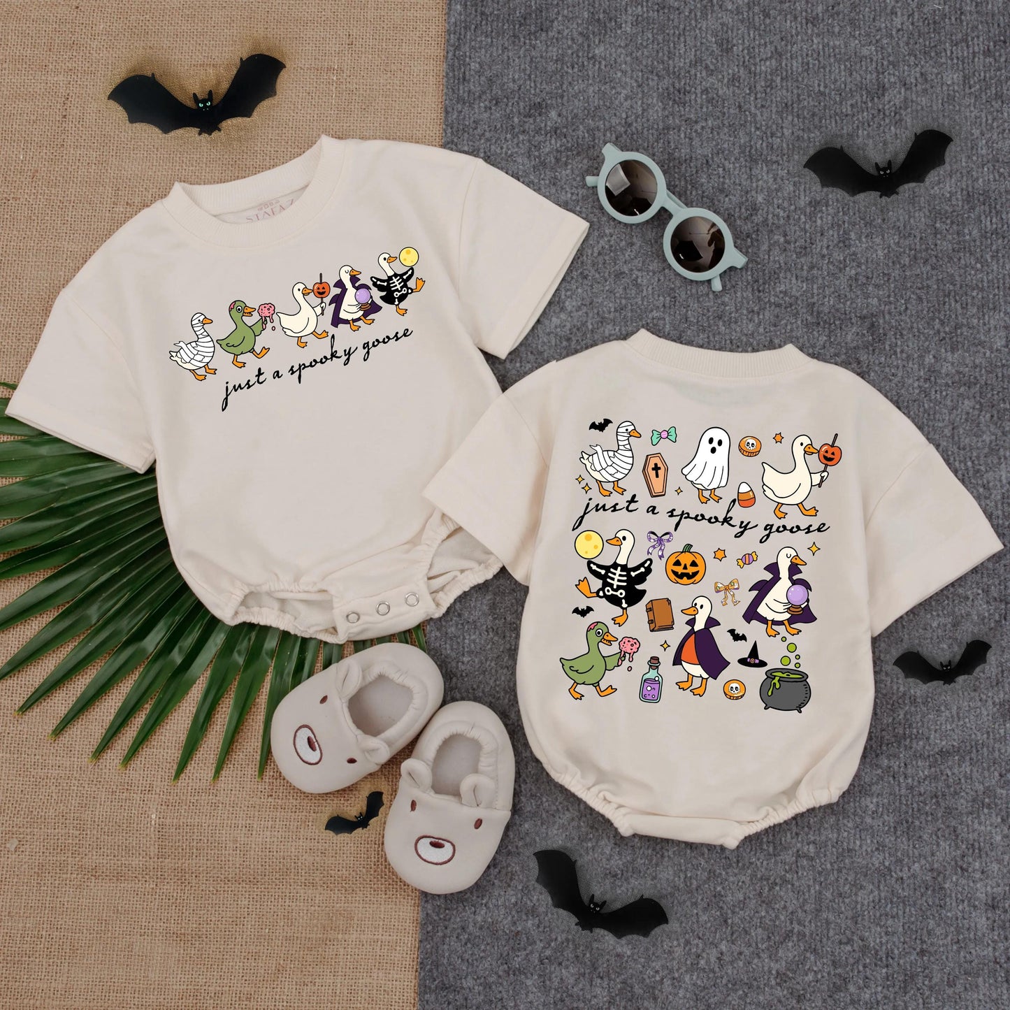 Spooky Goose Halloween Romper: Cute Mummy, Vampire & Skeleton Geese Outfit, Just a Spooky Goose Bodysuit for Baby Toddler, Fall Halloween Gift Idea 137char