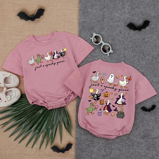 Spooky Goose Halloween Romper: Cute Mummy, Vampire & Skeleton Geese Outfit, Just a Spooky Goose Bodysuit for Baby Toddler, Fall Halloween Gift Idea 137char
