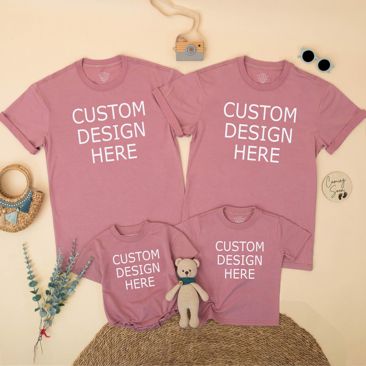 Custom Family Matching Shirts Minimalist Black Text Design for Mom Dad Sister Brother Baby Your Design Here Gift Idea