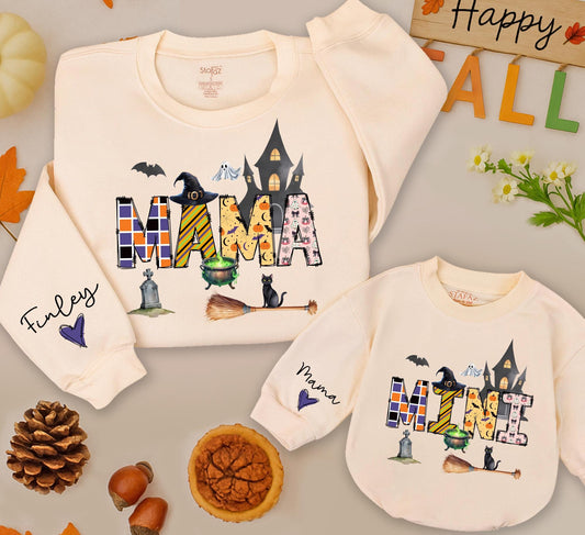 Custom Mama and Mini Halloween Sweatsuits Playful Pumpkin Ghost Matching Family Outfits Spooky Holiday Gifts