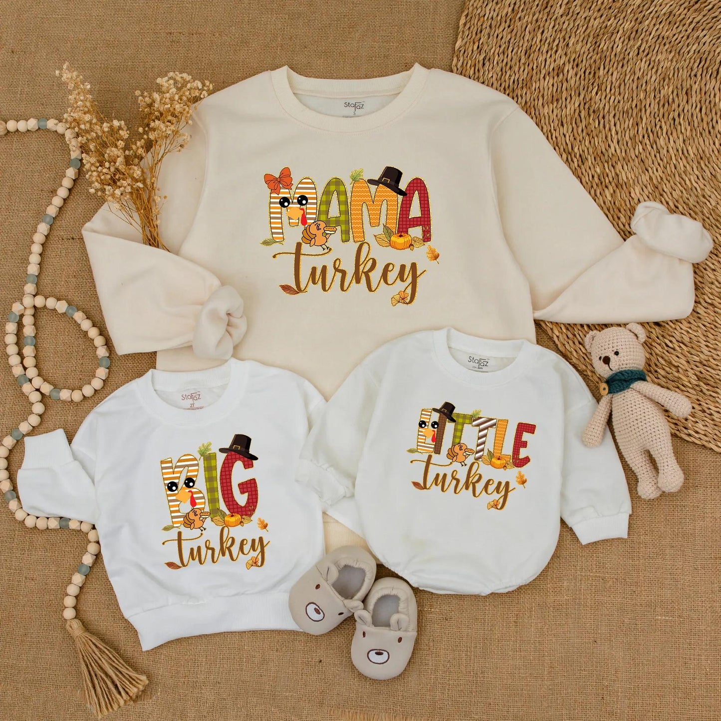 Matching Family Thanksgiving Sweatshirts, Funny Turkey Day Outfits! Cute Cartoon Turkey, Pumpkins & Leaves Design, Personalized Fall Dinner Apparel