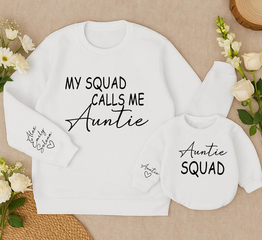 Matching Auntie Squad Sweatshirts Custom Auntie & Niece Gift My Squad Calls Me Auntie Sweater Family Matching Outfits