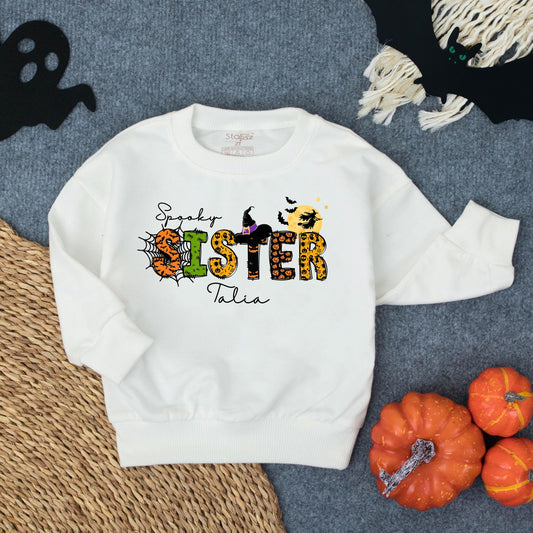 Spooky Sister Toddler Sweatshirt Girly Pumpkin Halloween Costume Baby Boo Fall Autumn Outfit