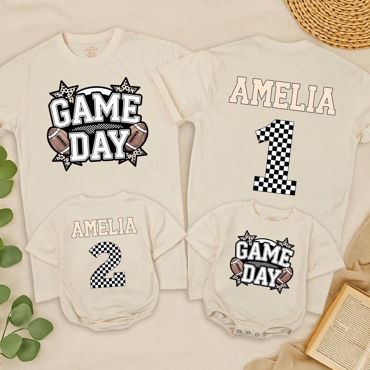 Game Day Football Shirt for Baby Girl Amelia Custom Checkered Number Toddler Tee Football Season Gift