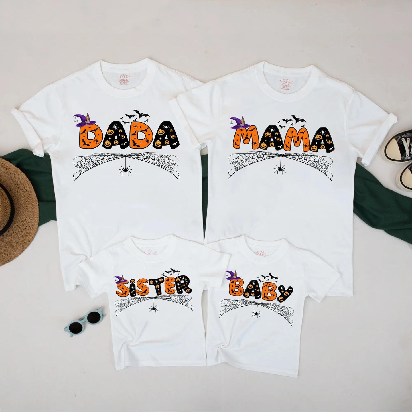 Spooky Spider Web Family Halloween Shirts Custom Pumpkin Jack-o-Lantern DADA MAMA SISTER BABY Outfit Festive Fall Party Bash