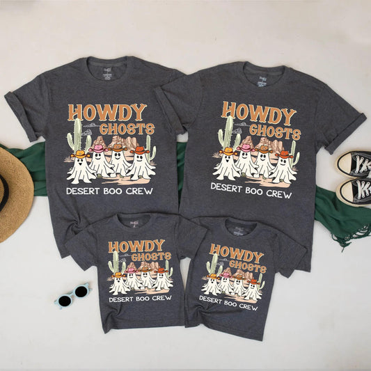 Howdy Ghosts Matching Family Western Halloween Shirts Cute Desert Boo Crew Fall Outfits for Mom Dad Kids