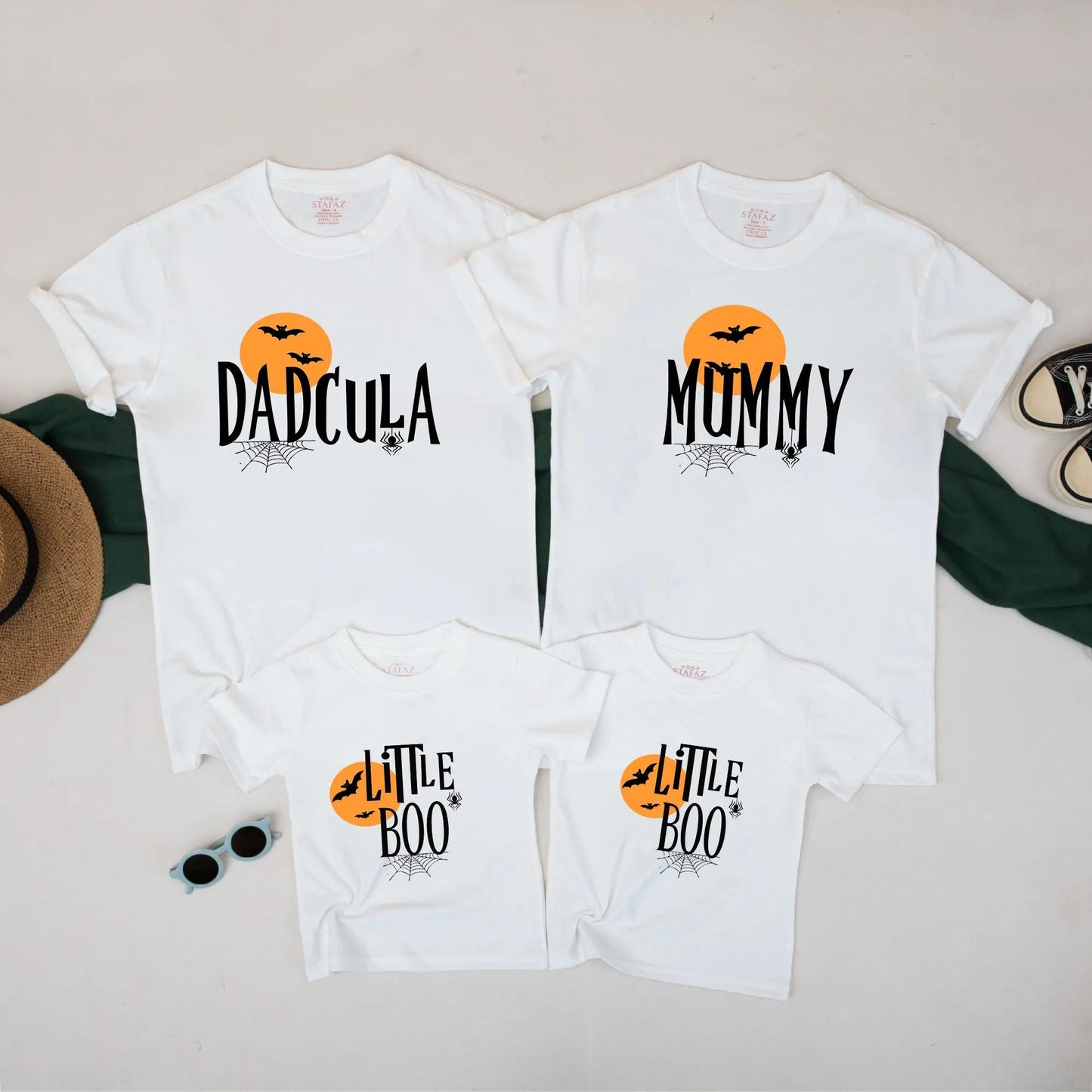 Matching Halloween Family Shirts - Dadcula, Mummy & Little Boo Tees with Spooky Bats & Moon - Cute & Fun Family Halloween Outfits