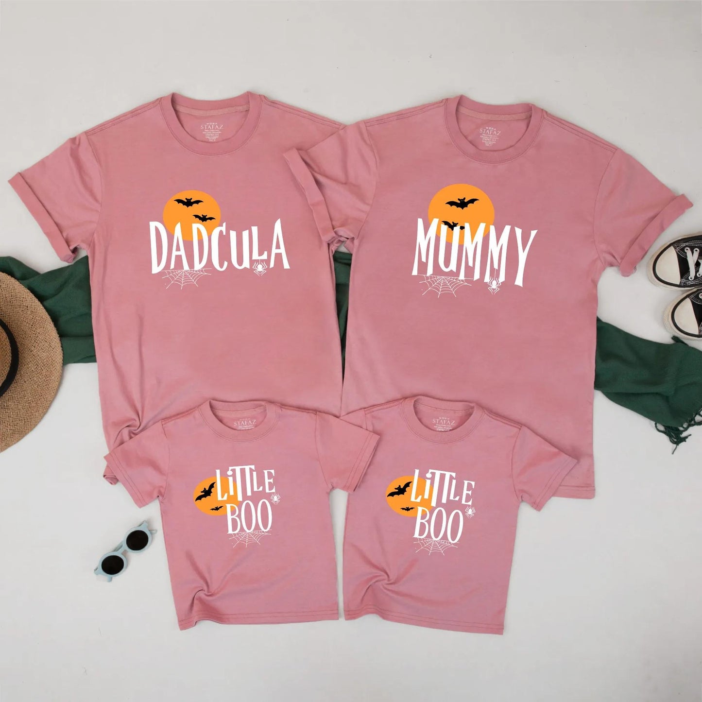 Matching Halloween Family Shirts - Dadcula, Mummy & Little Boo Tees with Spooky Bats & Moon - Cute & Fun Family Halloween Outfits