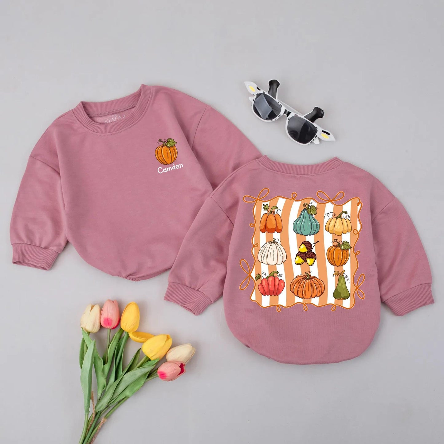 Personalized Pumpkin Name Romper Custom Fall Baby Outfit Cute Autumn Clothes for Girls First Halloween Thanksgiving Gift