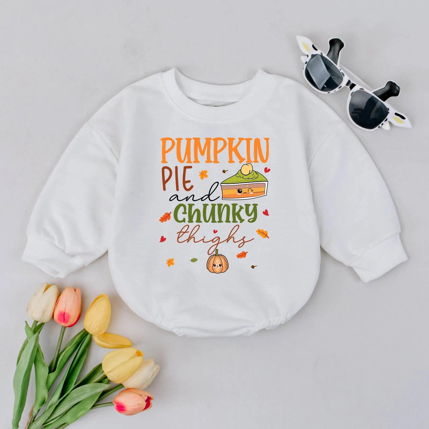 Pumpkin Pie & Chunky Thighs Baby Romper, Funny Thanksgiving Outfit, Cute Fall Infant Bodysuit, Girl Clothes Gift, Smiling Pumpkin Pie Thanksgiving 139