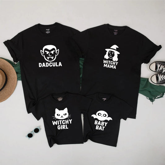 Dadcula Mummy Witchy Girl Baby Bat Matching Halloween Shirts Spooky Family TShirt Cute Fall Outfit Idea
