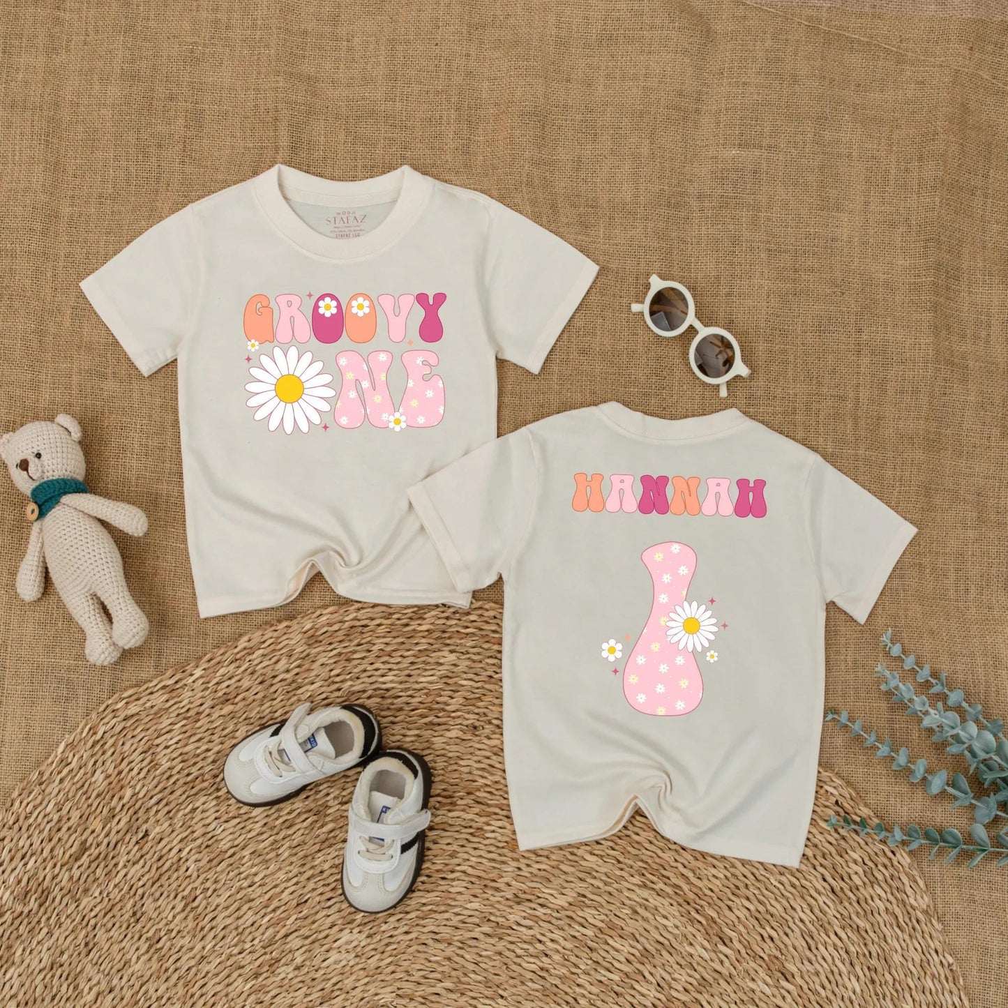 Groovy One Birthday Baby Romper, Boho Daisy First Birthday Outfit for Girl, Retro 70s Style, Pink Orange Purple, One Year Old Gift