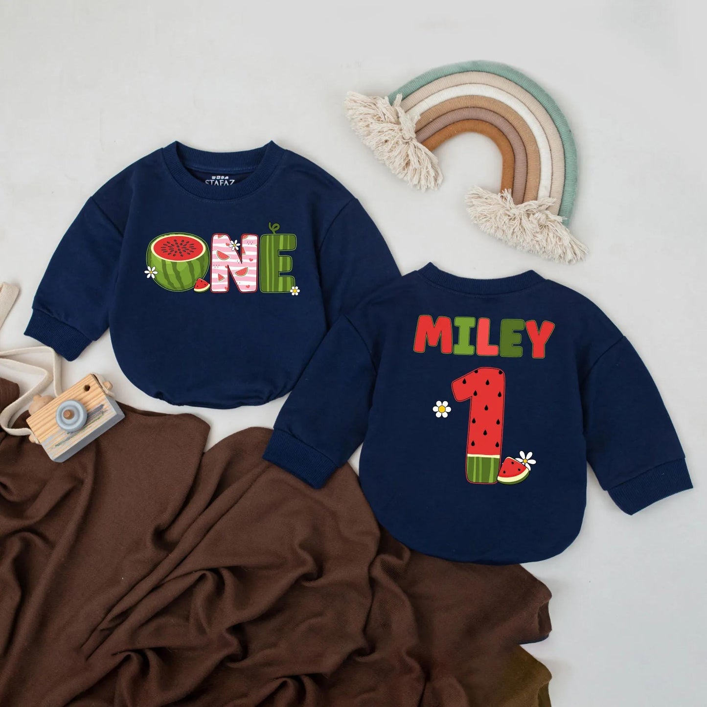 Personalized ONE Watermelon Birthday Romper Outfit for Baby Girl Boy Playful Summer Fruit Design with Sweet Daisy Accents Gift