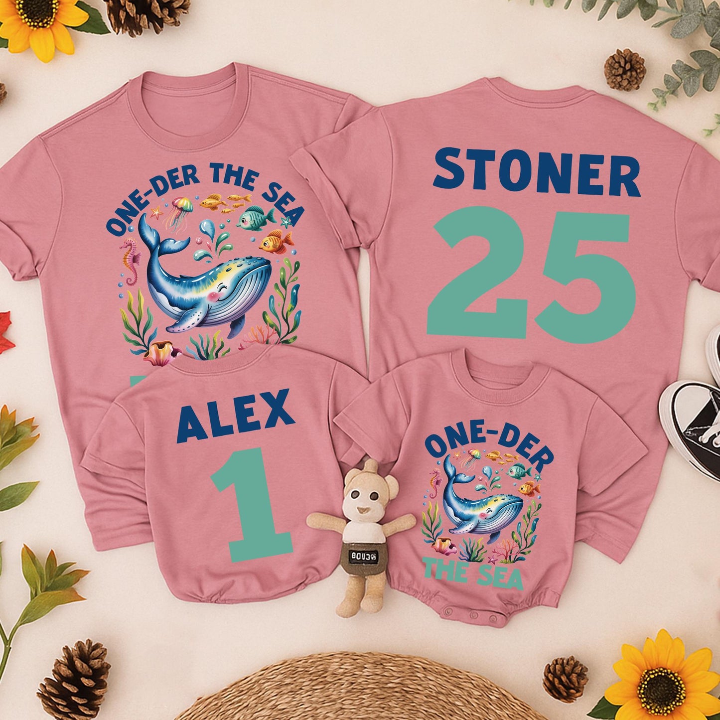Personalized One-Der the Sea Boy First Birthday Shirt with Cartoon Whale & Colorful Ocean Animals Design Soft Cotton Baby Outfit Playful