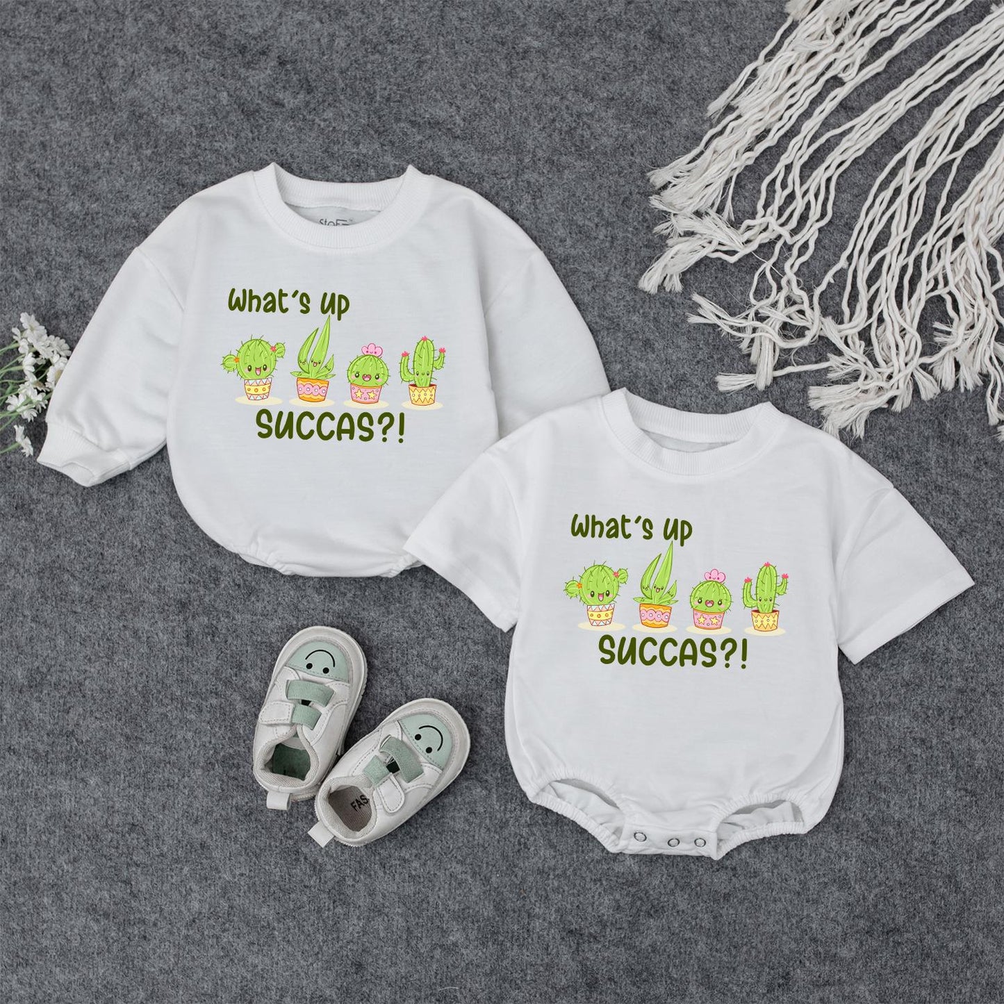 What's Up Succas Baby Outfit, Funny Cactus Romper, Unique Baby Shower Gift, Playful Infant Bodysuit, Green Yellow, Cute First Birthday Present