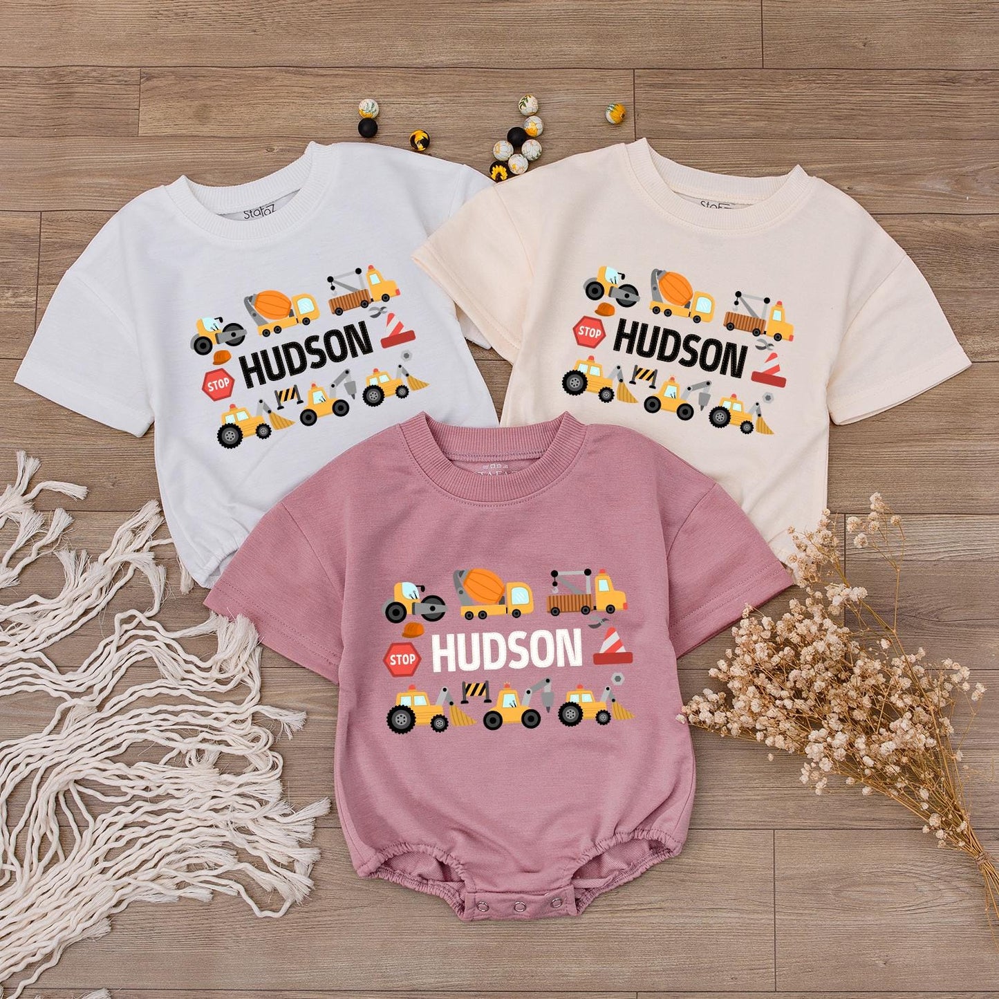 Construction Truck Baby Clothes Stop Hudson 2 Cartoon Yellow Orange Gray Red Toddler Birthday Outfit Cute Shower Gift Boy Outfit