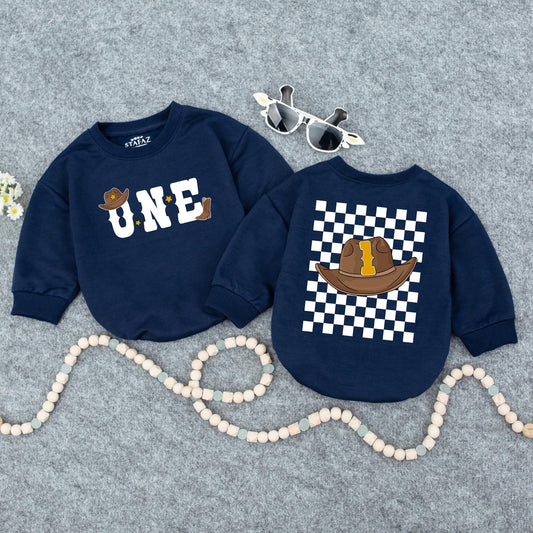 My First Rodeo Cowboy Romper Outfit for Baby Boy Cute Western Birthday Celebration Brown Hat Boot Stars Yellow 1