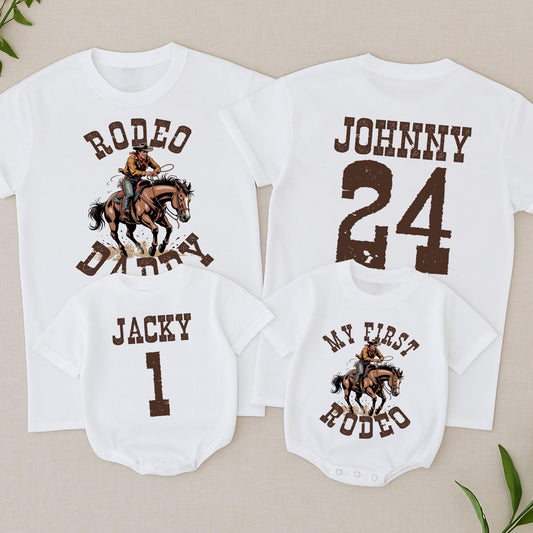 My First Rodeo 1st Birthday Family Matching Western Farm Party Outfits for Mama Daddy, Rustic Brown Vintage Cowboy Tee