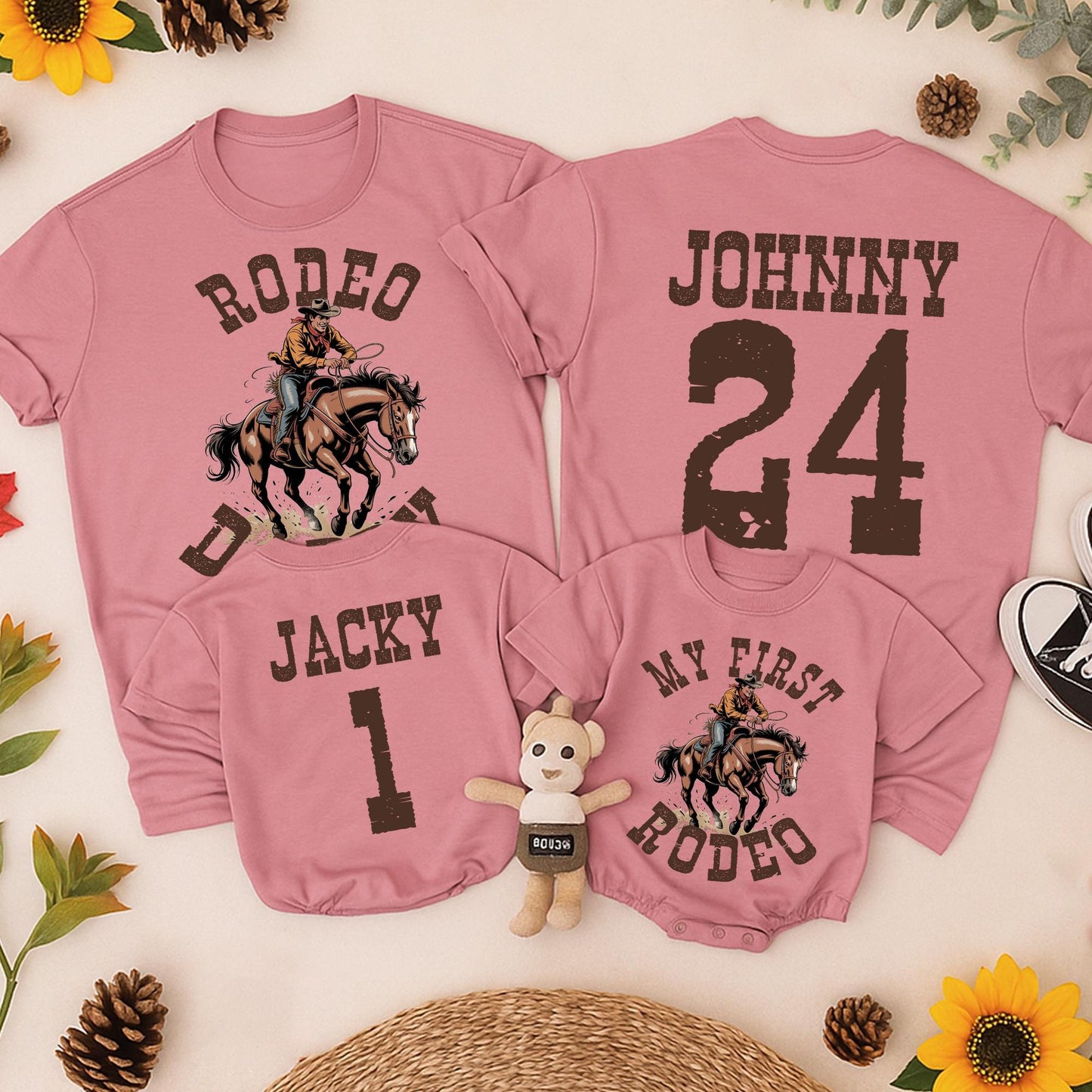 My First Rodeo 1st Birthday Family Matching Western Farm Party Outfits for Mama Daddy, Rustic Brown Vintage Cowboy Tee