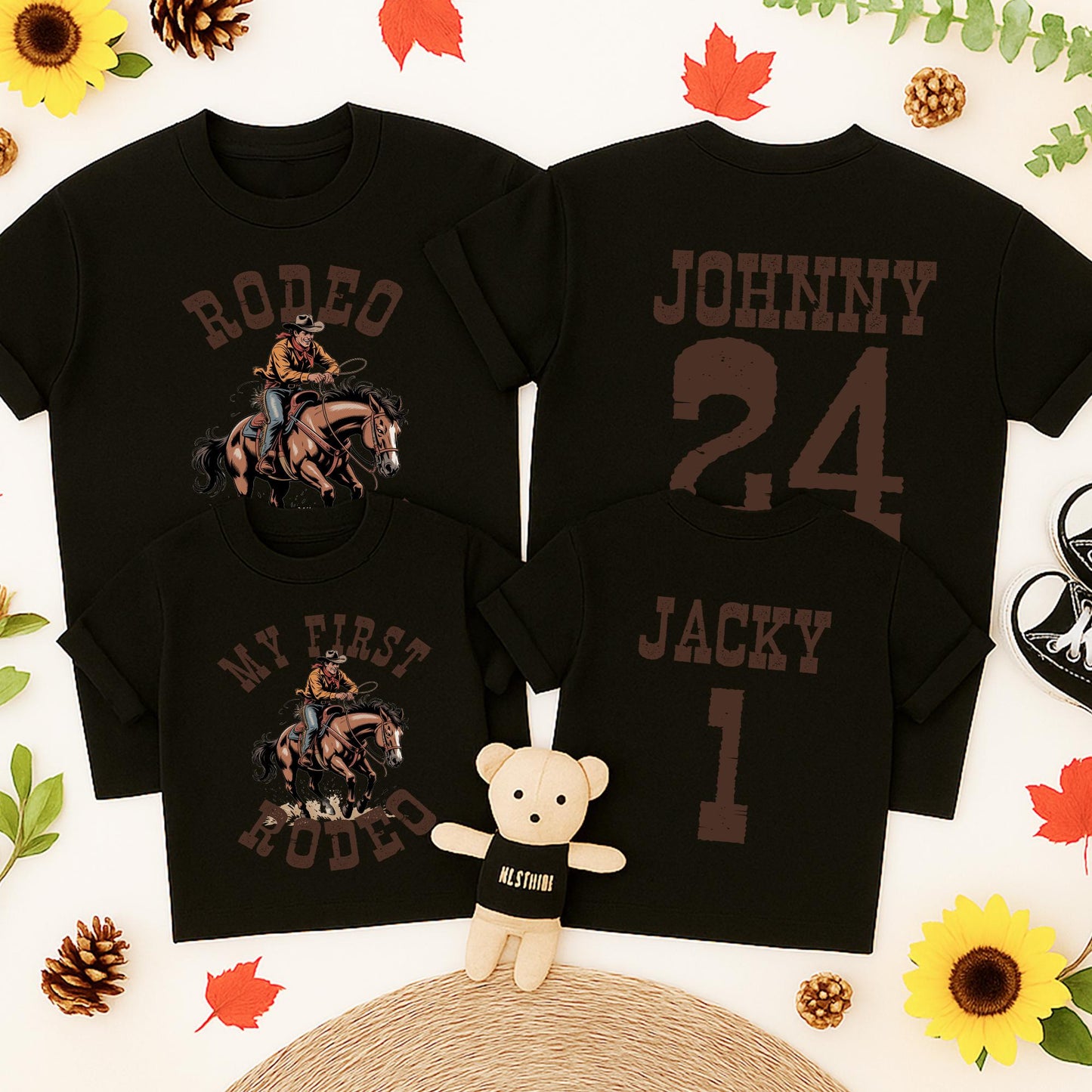 My First Rodeo 1st Birthday Family Matching Western Farm Party Outfits for Mama Daddy, Rustic Brown Vintage Cowboy Tee