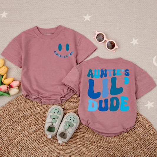 Auntie's Lil' Dude Baby Romper - Adorable Newborn Gift From Niece/Nephew, Cute Bodysuit for Baby Shower - Auntie's Bestie! Soft Cotton