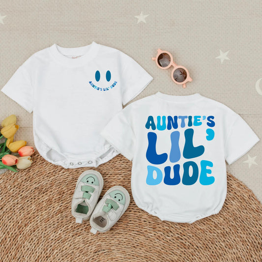 Auntie's Lil' Dude Baby Romper - Adorable Newborn Gift From Niece/Nephew, Cute Bodysuit for Baby Shower - Auntie's Bestie! Soft Cotton