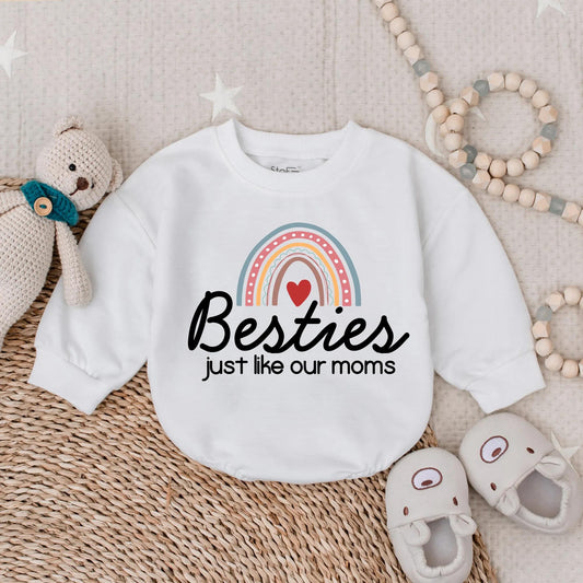 Besties Just Like Our Moms Baby Bubble Romper Cute Pastel Rainbow Heart Matching Outfit Adorable Gift Idea