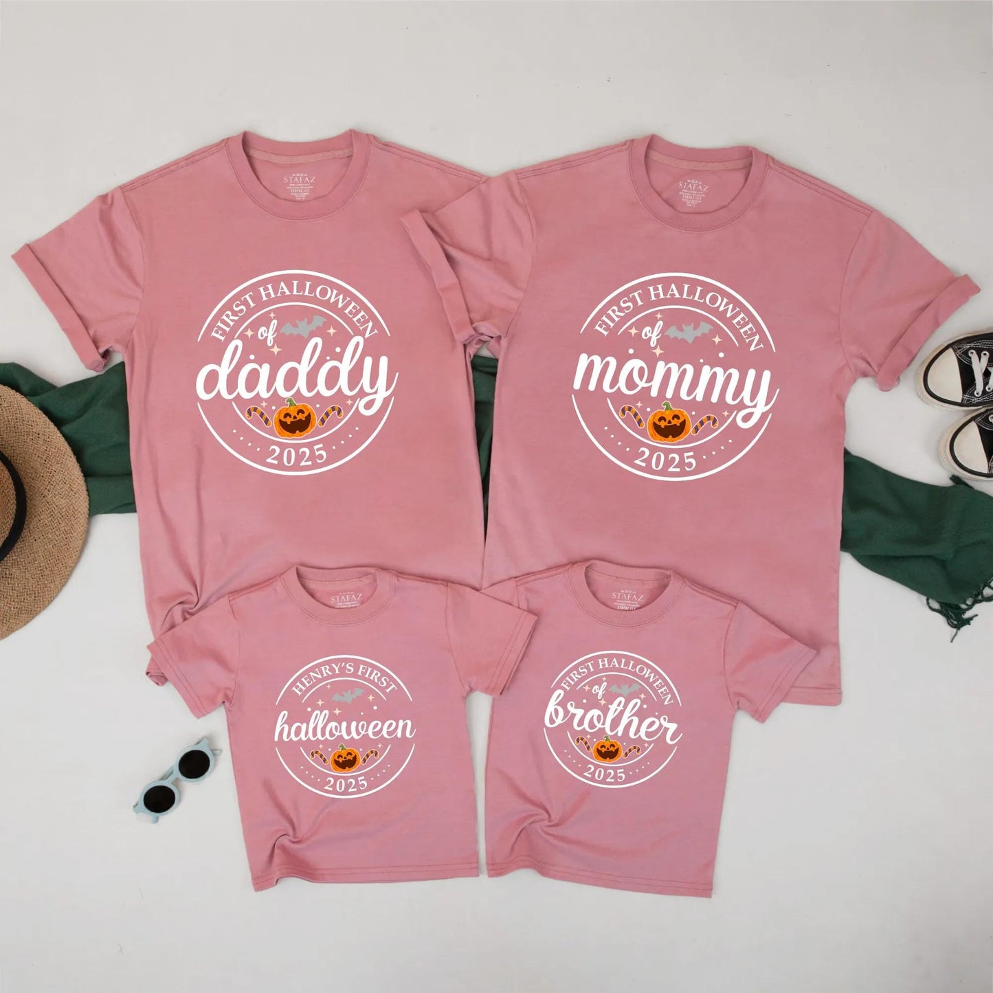 First Halloween of 2025 Matching Family Shirts Daddy Mommy Brother Pumpkin Family Party Orange Black