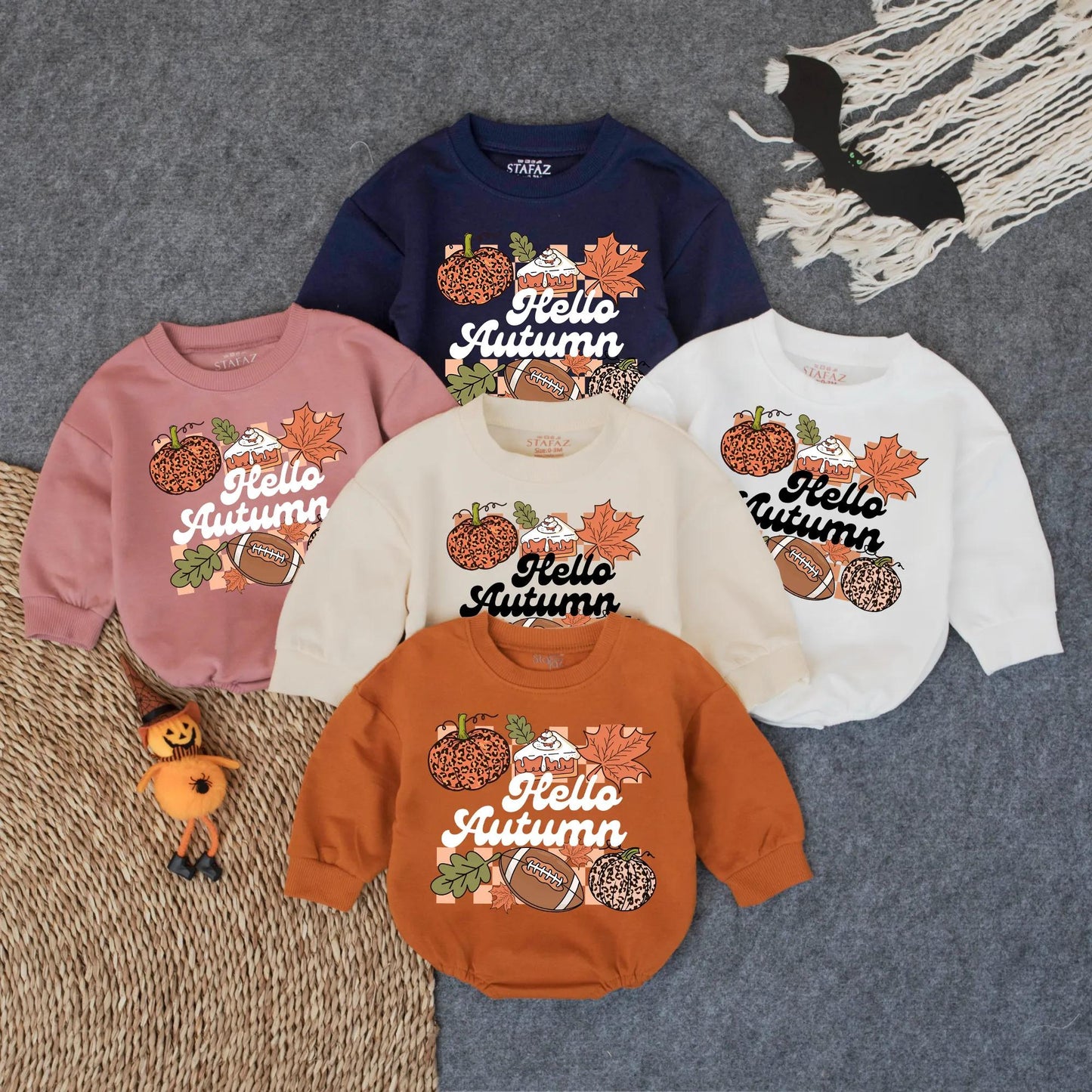 Hello Autumn Football Romper, Leopard Pumpkin Game Day Outfit, Baby Girl or Boy Bodysuit, Infant Fall Sports Clothes, Cozy Toddler Tee
