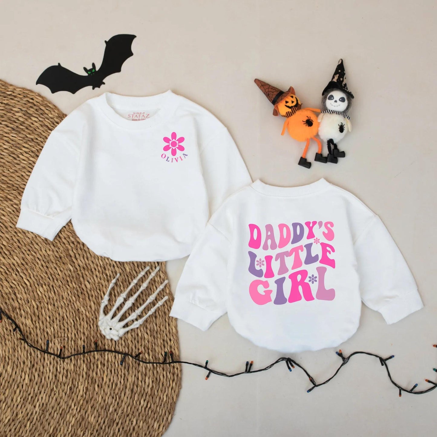 Personalized Daddy's Little Girl Baby Romper Retro Pink Flower Name Infant Outfit Cute Groovy Vintage Bodysuit Baby Shower Gift