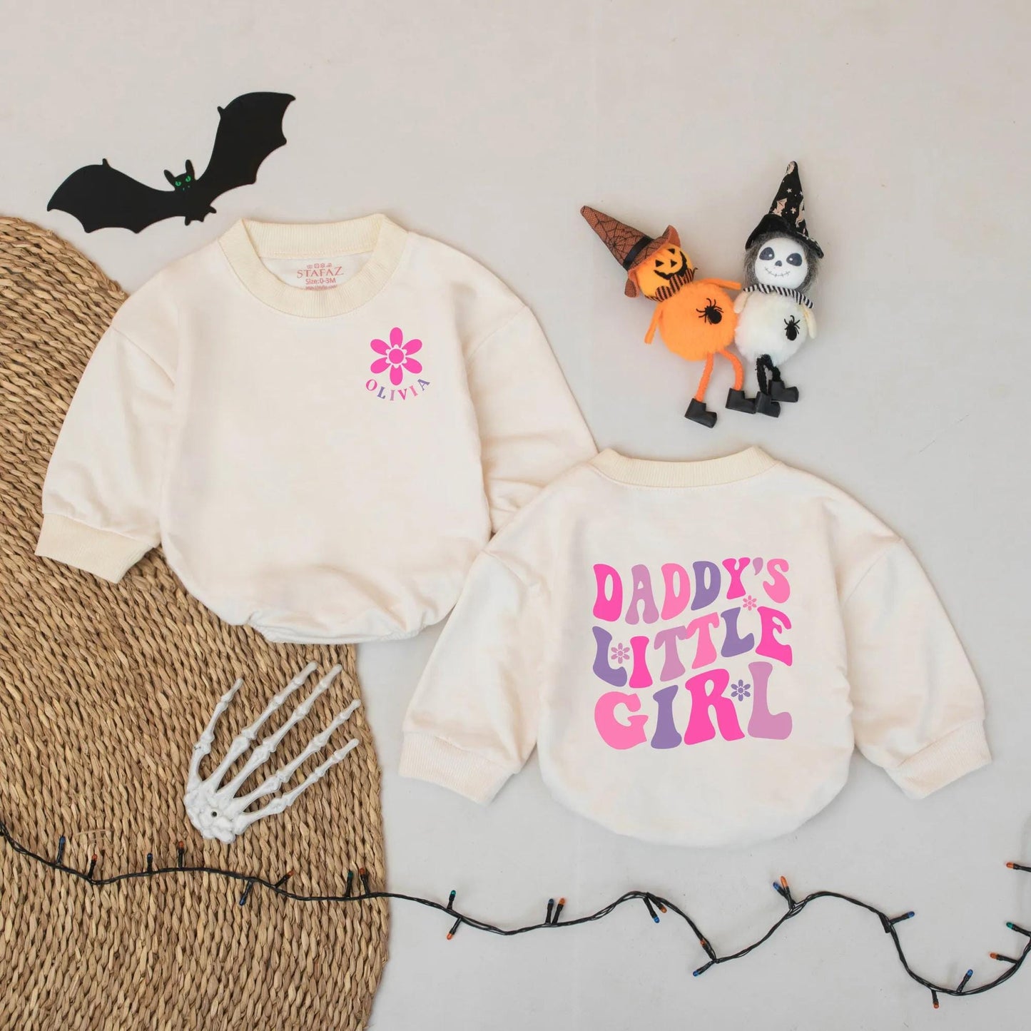 Personalized Daddy's Little Girl Baby Romper Retro Pink Flower Name Infant Outfit Cute Groovy Vintage Bodysuit Baby Shower Gift