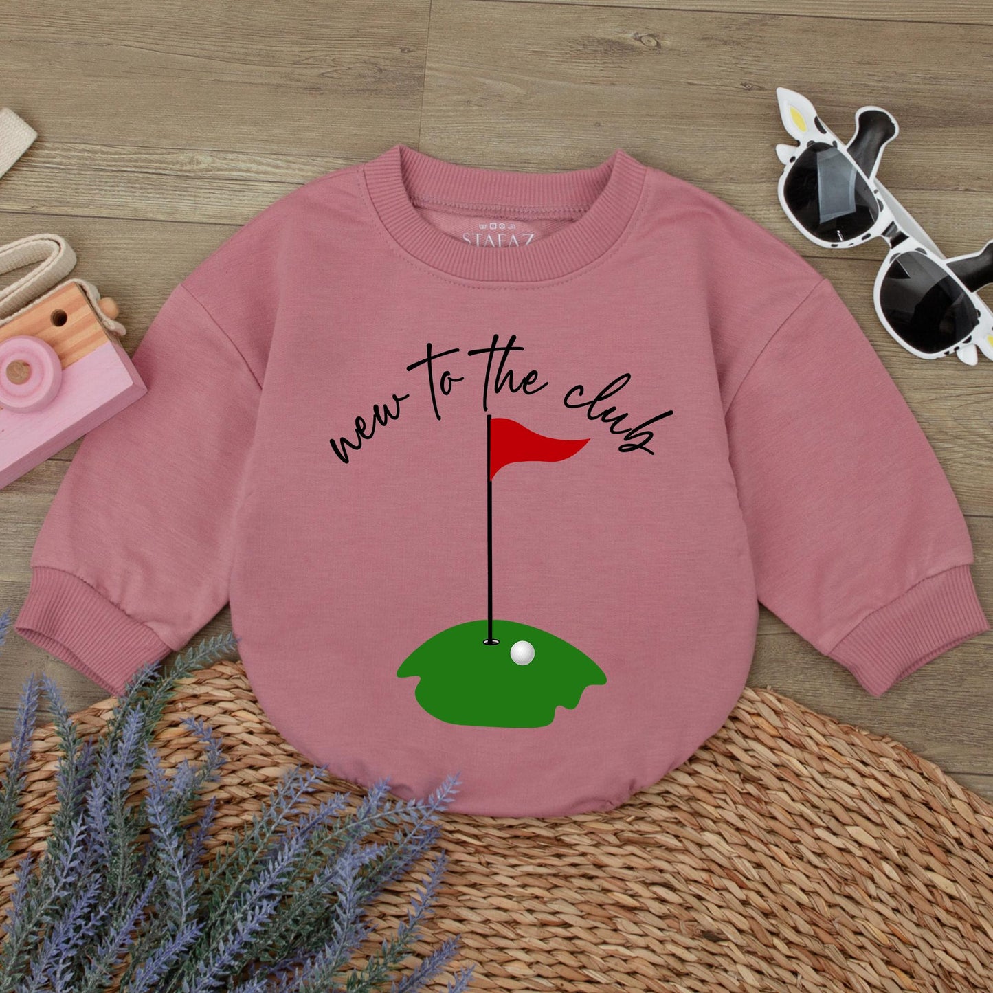 New to the Club Golf Baby Romper Cute First Birthday Outfit Toddler Boy Green Course Ball Flag Design