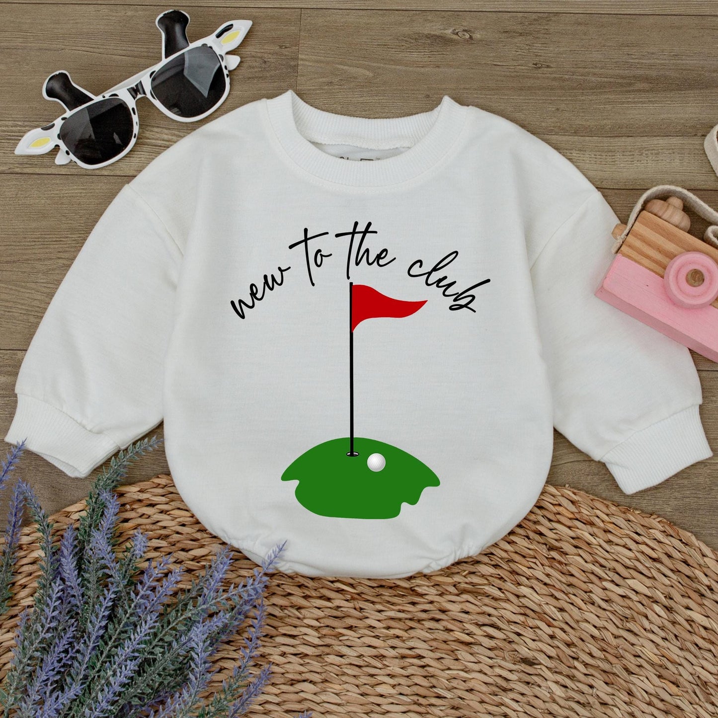 New to the Club Golf Baby Romper Cute First Birthday Outfit Toddler Boy Green Course Ball Flag Design