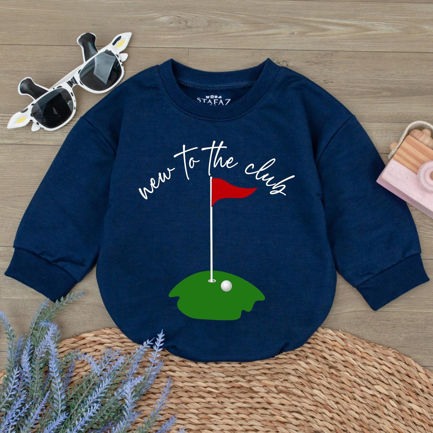 New to the Club Golf Baby Romper Cute First Birthday Outfit Toddler Boy Green Course Ball Flag Design