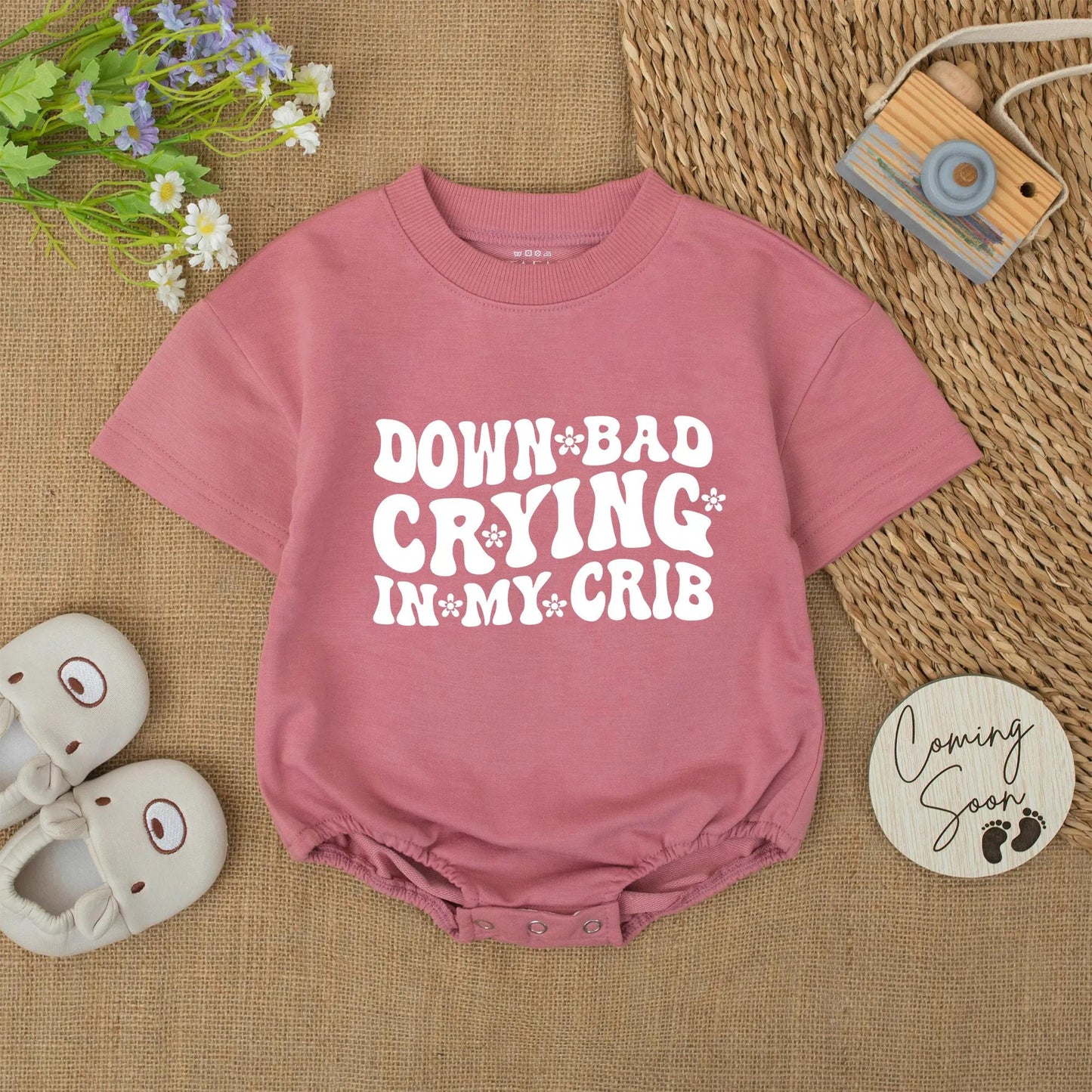 Funny Baby Romper Down Bad Crying in My Crib Retro Infant Bodysuit Cute Personalized Baby Shower Gift for Newborn Boy or Girl