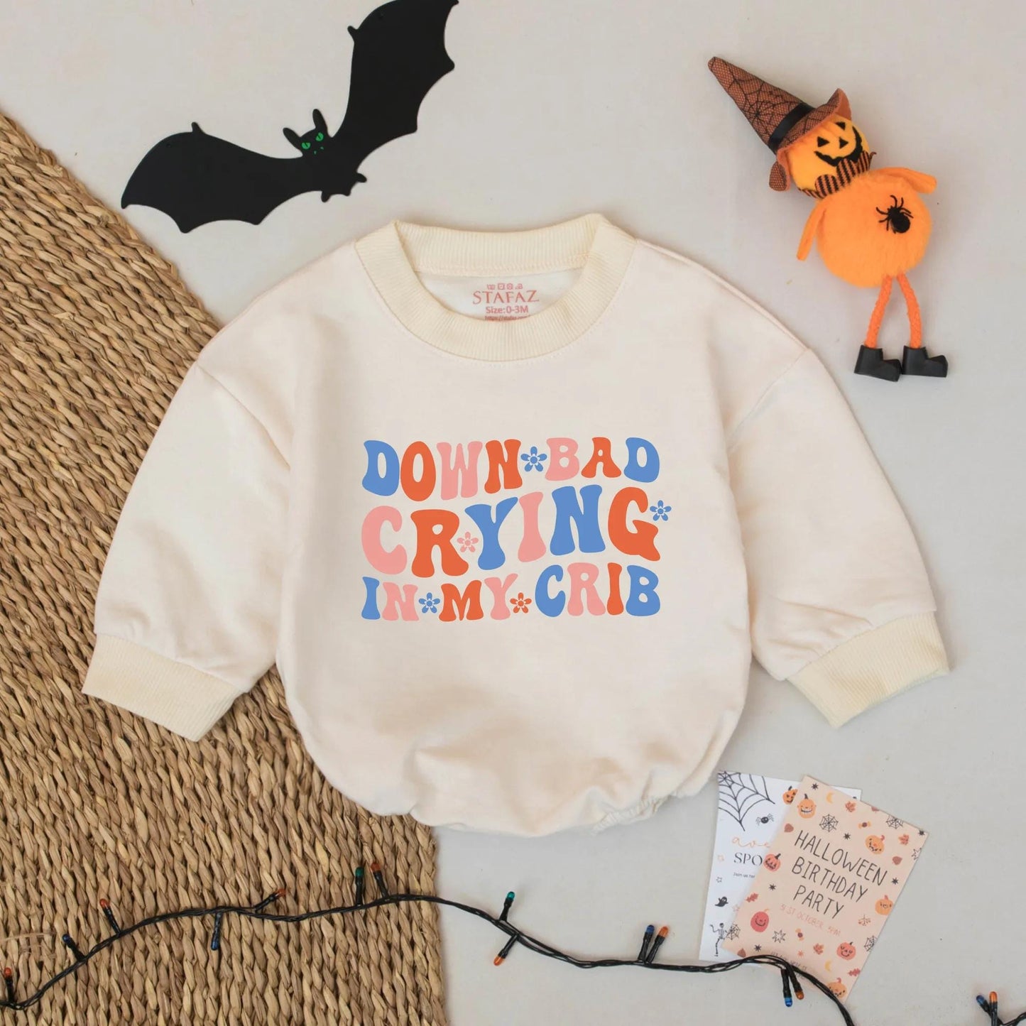 Funny Baby Romper Down Bad Crying in My Crib Retro Infant Bodysuit Cute Personalized Baby Shower Gift for Newborn Boy or Girl