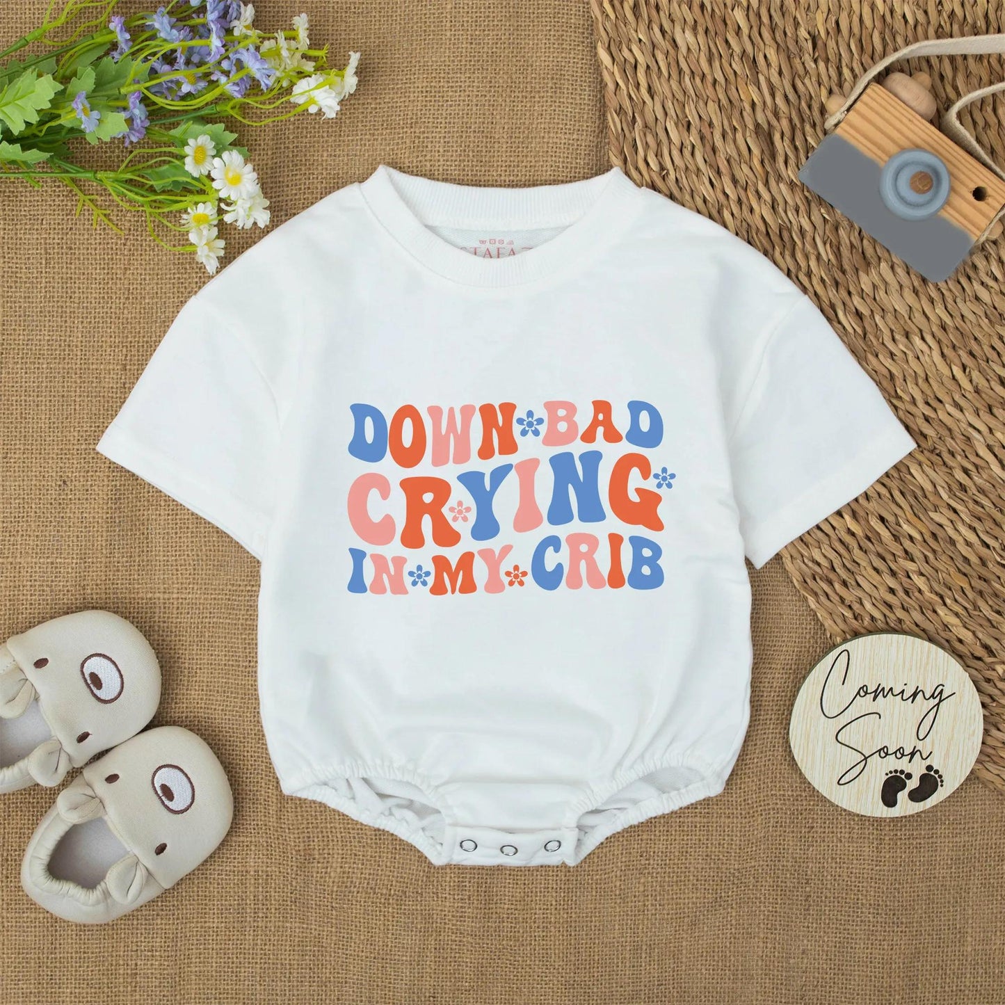 Funny Baby Romper Down Bad Crying in My Crib Retro Infant Bodysuit Cute Personalized Baby Shower Gift for Newborn Boy or Girl