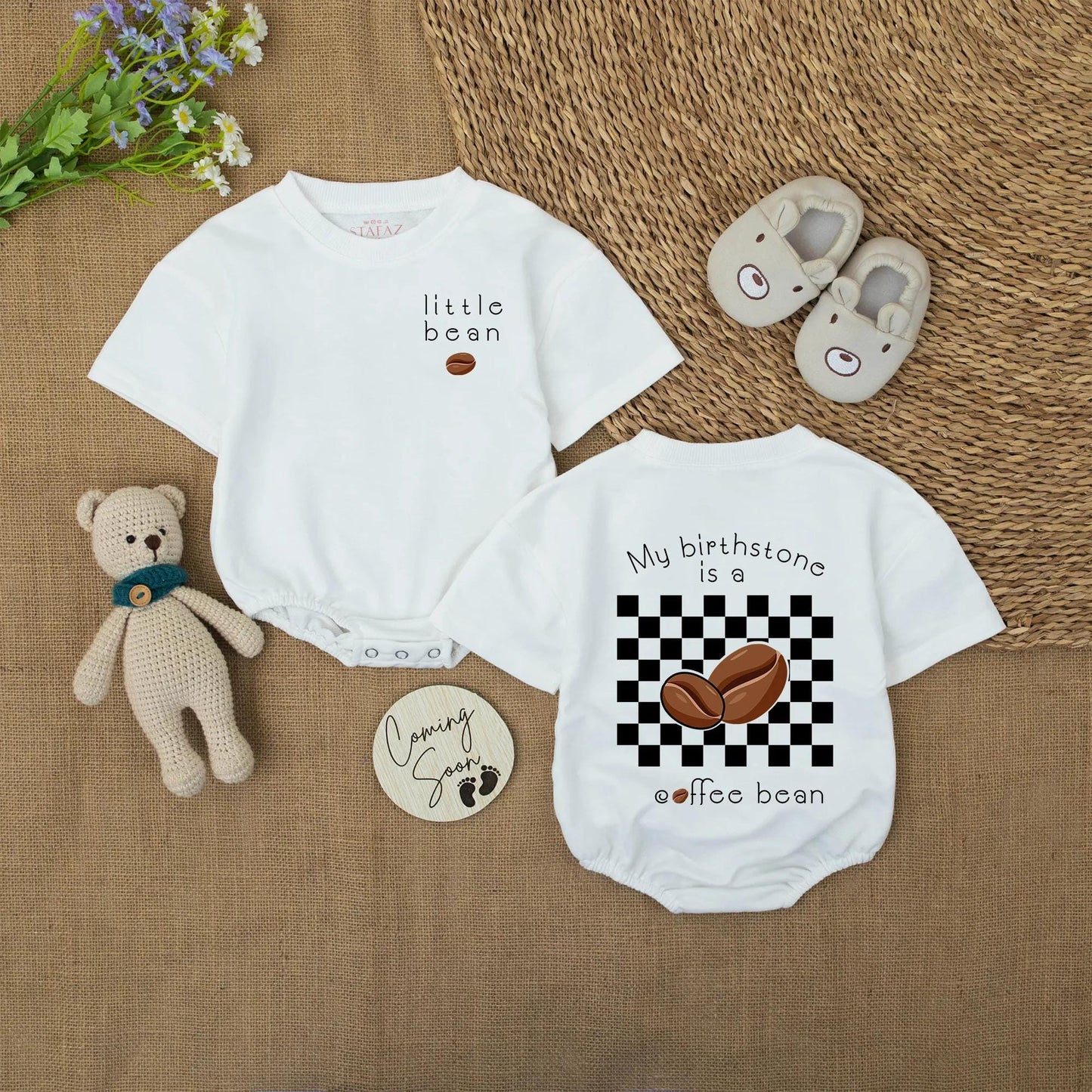 Cute Little Bean Baby Romper Funny Coffee Birthstone Bodysuit Baby Shower Gift for Caffeine Loving Parents