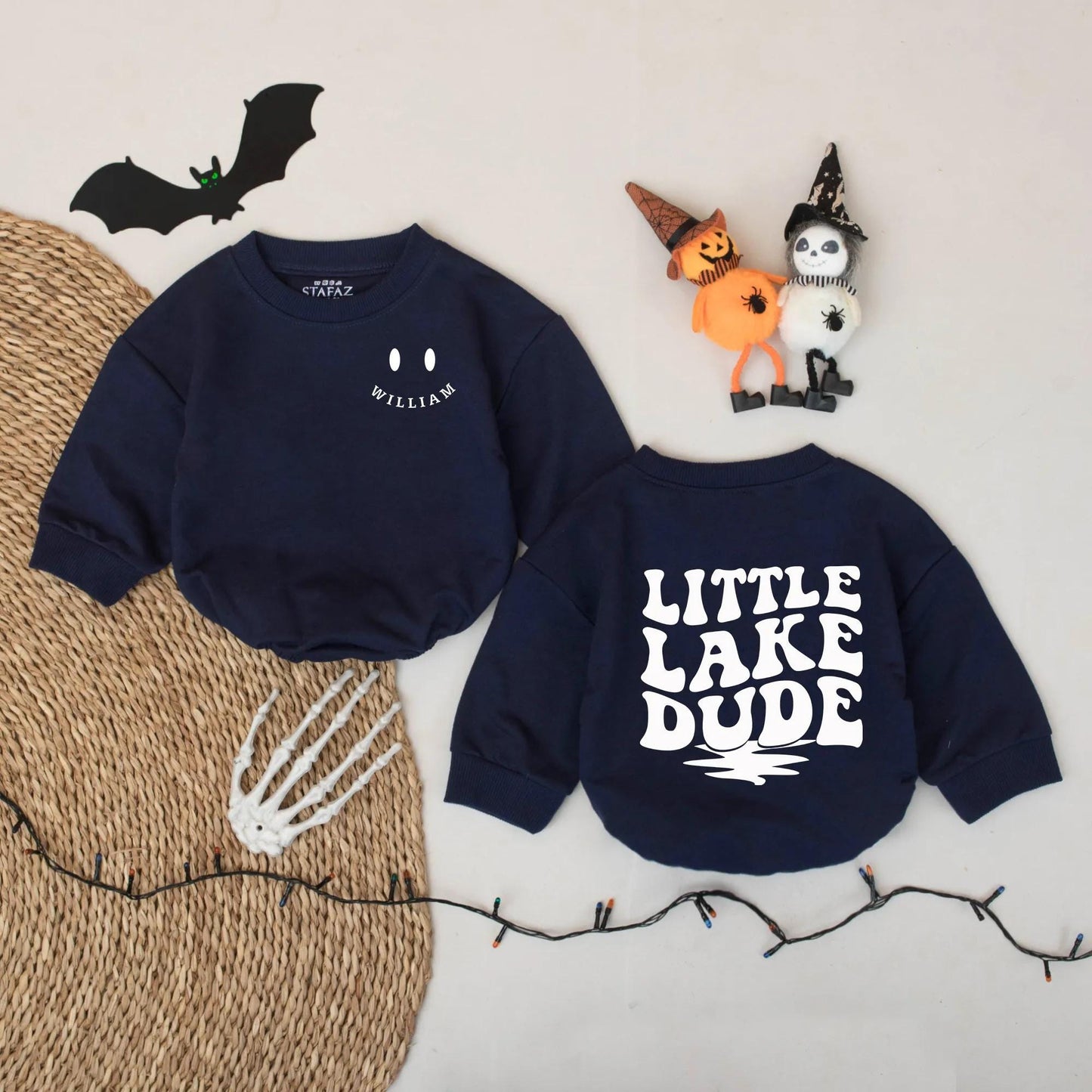 Little Lake Dude Baby Romper Blue Oval William Design Custom Summer Bodysuit Boy Shower Outfit Infant Gift Outdoor