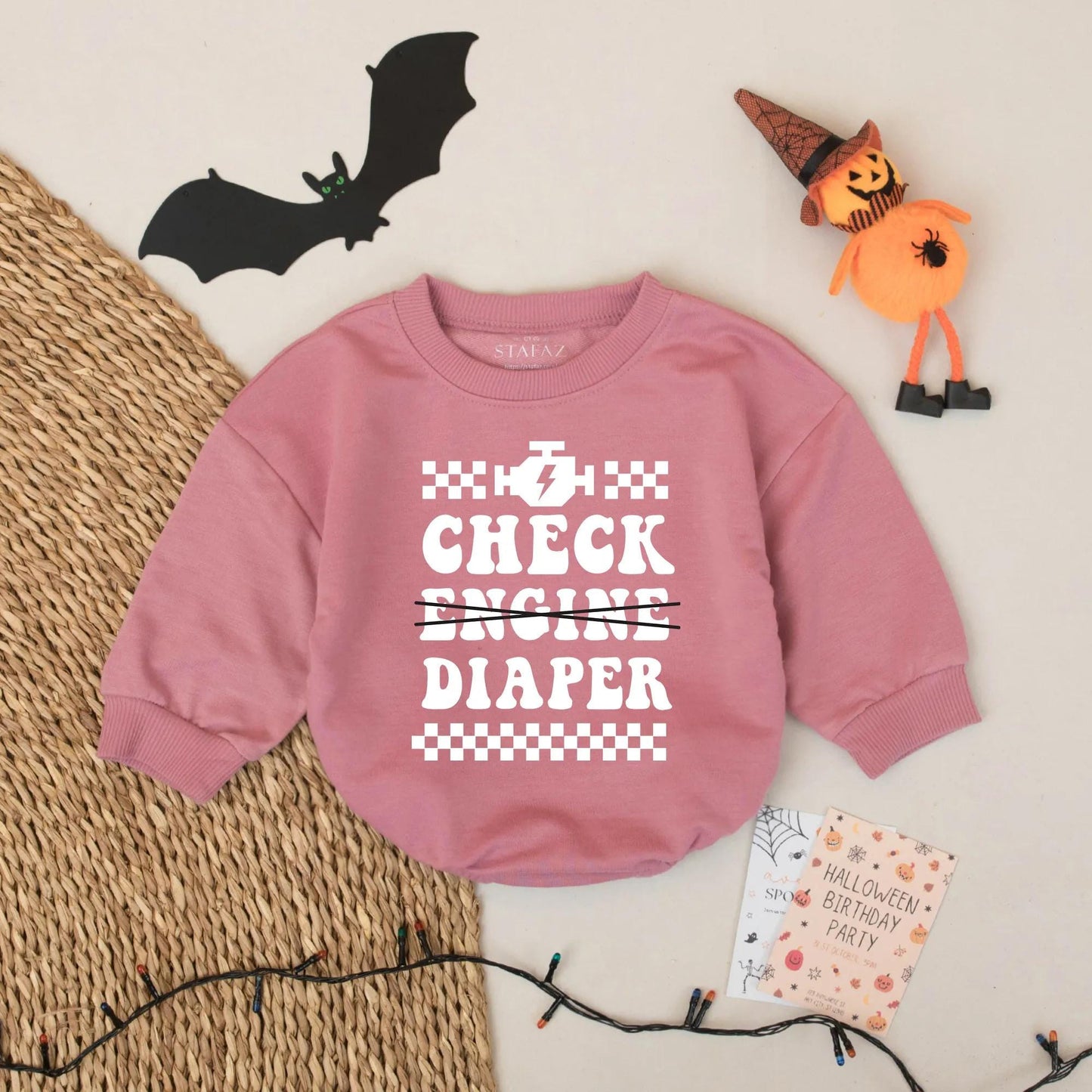 Check Diaper Baby Bodysuit: Funny Mechanic Creeper for Car Lovers, Racing Baby Romper, Engine Lightning Bolt Outfit, Cute Shower Gift, 139 chars