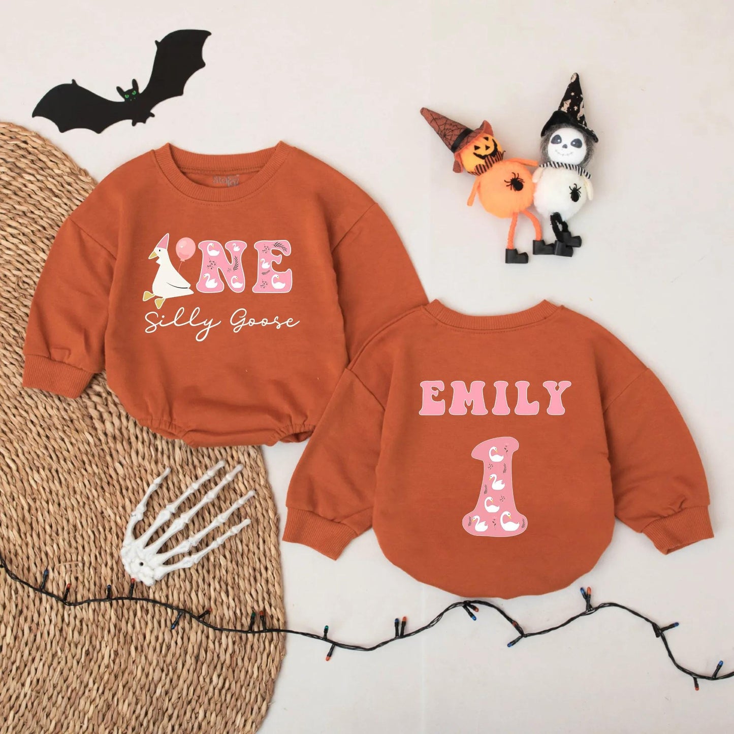 Personalized Silly Goose Birthday Romper ONE Baby Girl Outfit Custom Name 1st Birthday Bodysuit Cute Goose Party First Birthday Outfit Gift 137