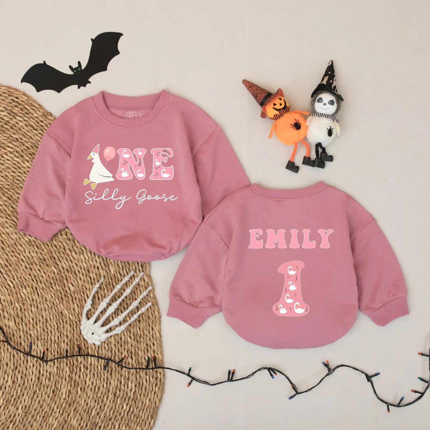 Personalized Silly Goose Birthday Romper ONE Baby Girl Outfit Custom Name 1st Birthday Bodysuit Cute Goose Party First Birthday Outfit Gift 137