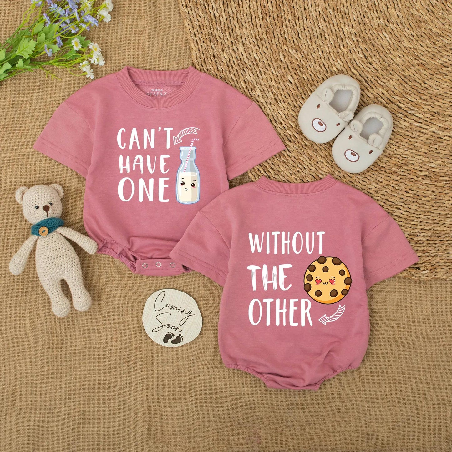 Can't Have One Without The Other Twin Rompers Cute Cookie Milk Matching Baby Outfits Funny Newborn Bodysuit Set Sibling Gift Unique Shower Present 139 Chars