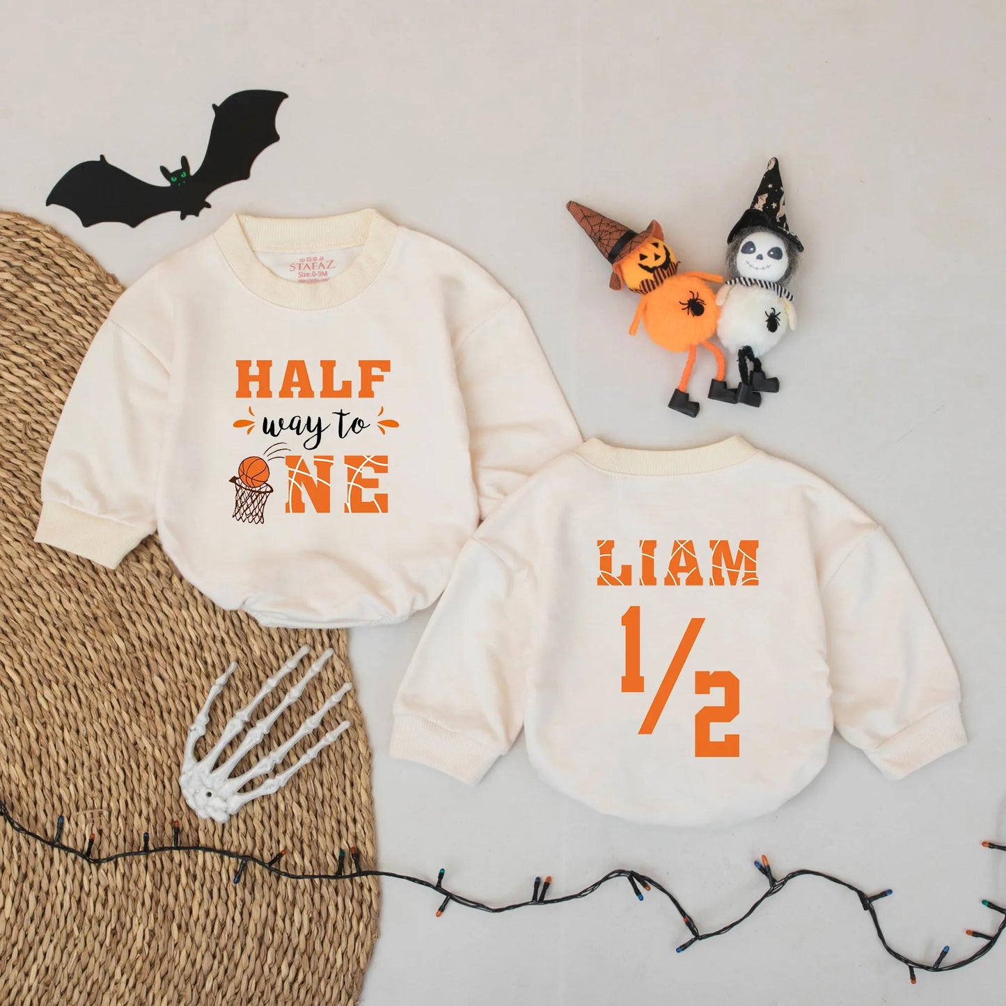 Halfway to One Basketball Baby Romper 6 Month Outfit Personalized Liam Boy Half Birthday Gift