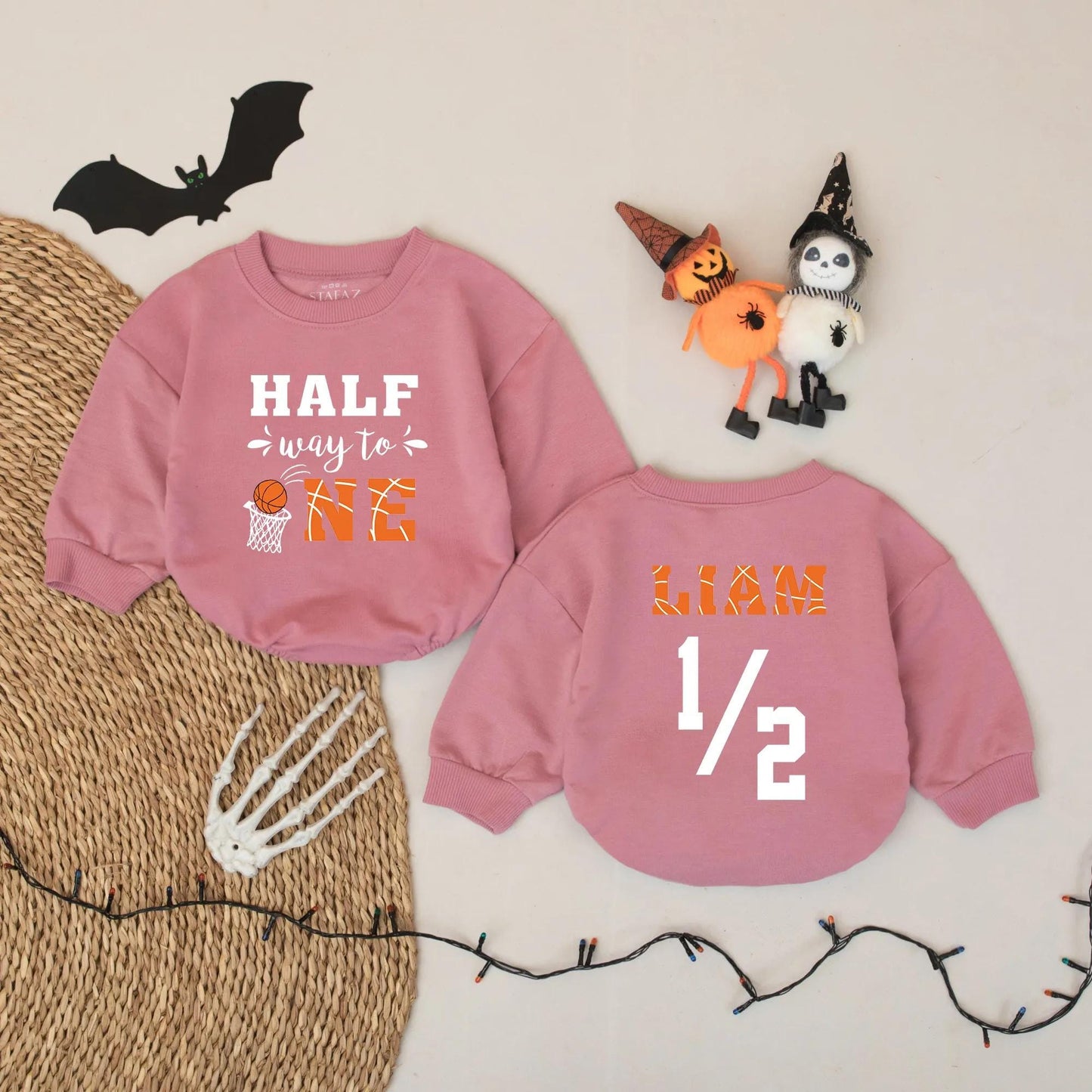 Halfway to One Basketball Baby Romper 6 Month Outfit Personalized Liam Boy Half Birthday Gift