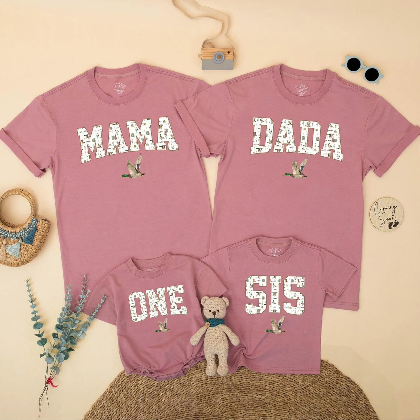 Custom Duck Hunting Family Matching Shirts Mallard Outfit Mom Dad Bro First Birthday Boy Party Clothes Playful Outdoor Design